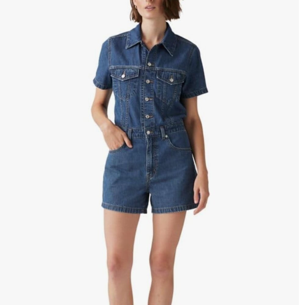 LEVI's Women's Type III Romper XS Denim Medium Wash Blue Button Pockets NWOT